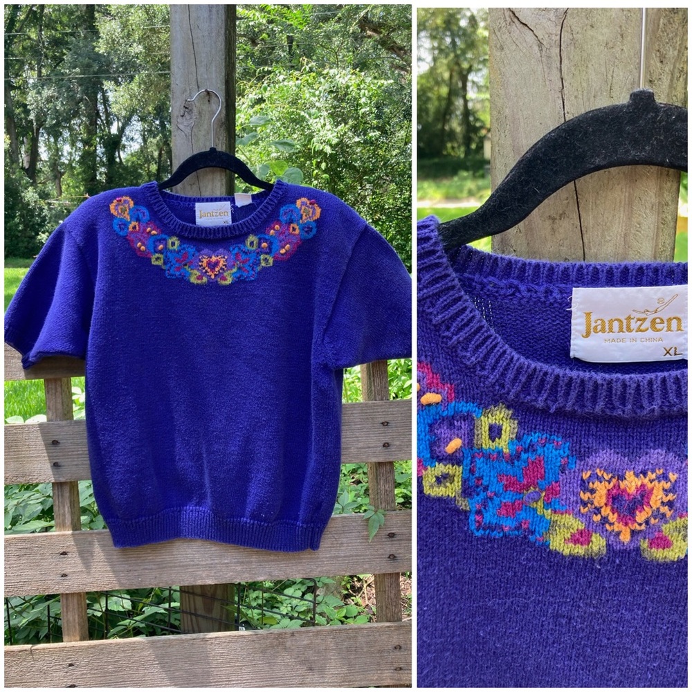 90s Vintage Short Sleeve Sweater - Size Med/Large
